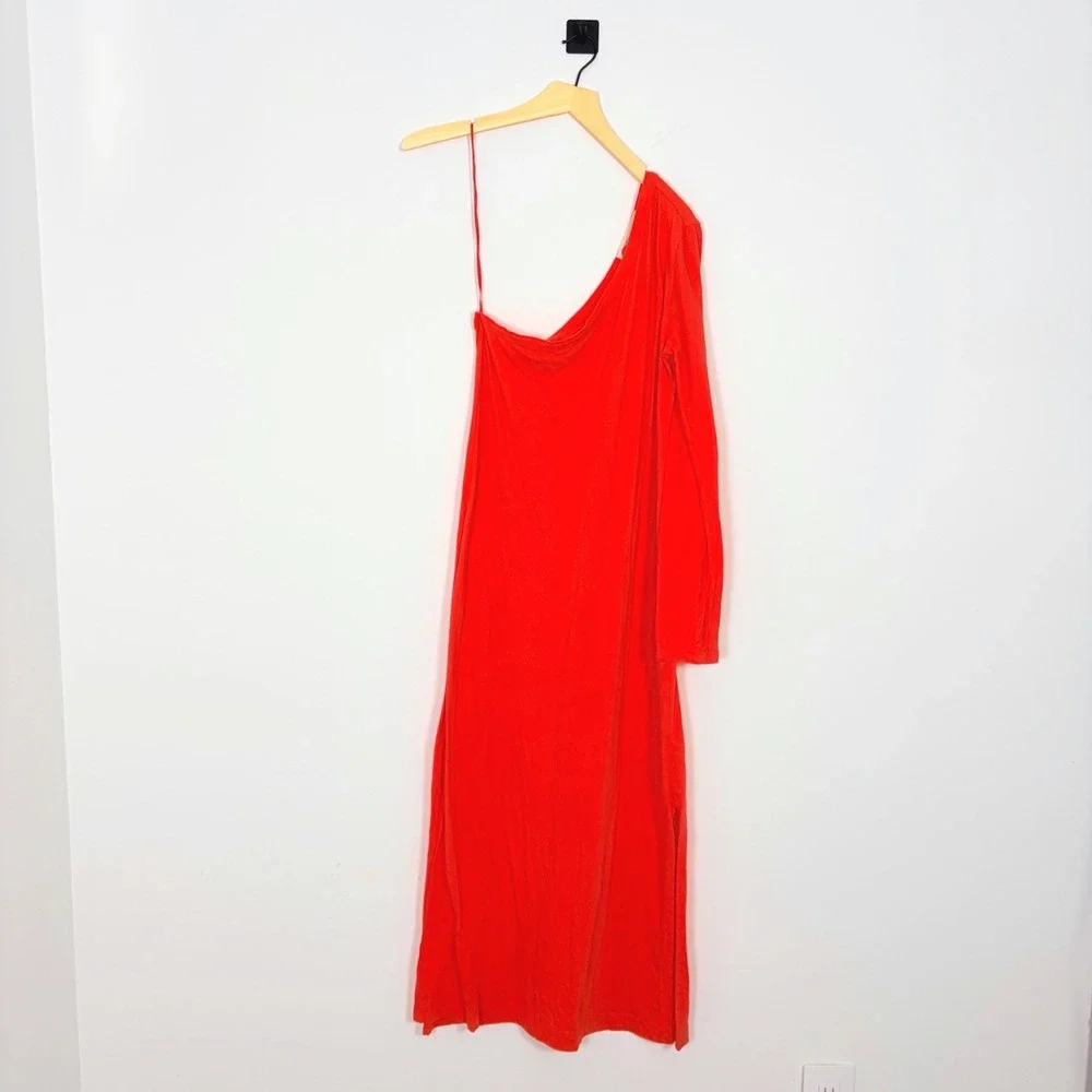 Free‎ People Beach One Shoulder Midi / Maxi Long Sleeve Dress Red Cotton Size XS - Picture 2 of 10
